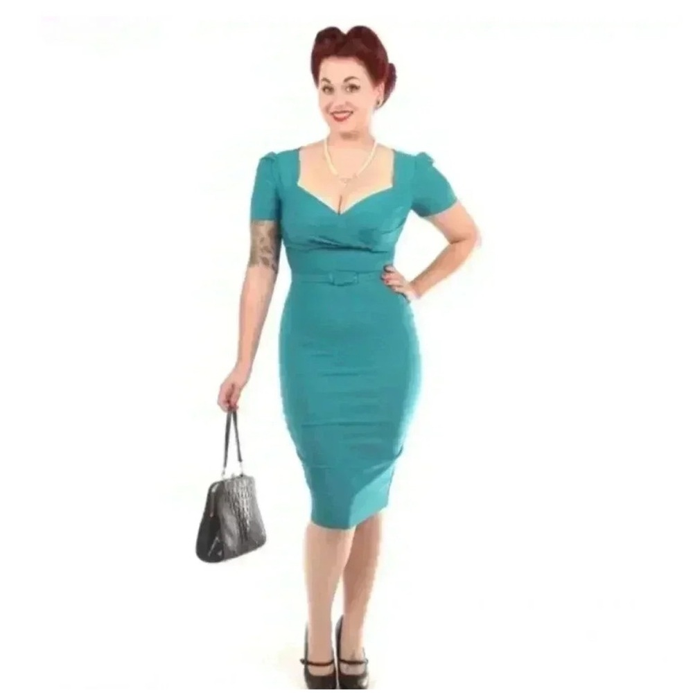 Pinup Couture ERIN Teal Midi Dress Large EUC